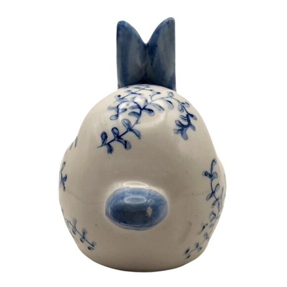 Hand Painted Chinoiserie Blue White Bunny Figurine Glazed Ceramic Easter Rabbit - Picture 4 of 9